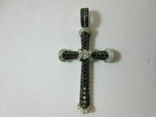 2.43Ct Round Cut Simulated Black Onyx Unique Cross Pendant 14k White Gold Plated
