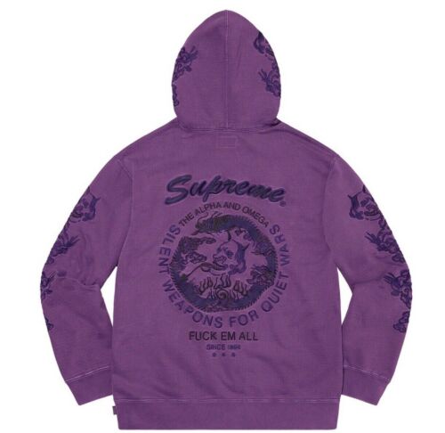 Brand New Supreme SS20 Dragon Overdyed Purple Hooded Sweatshirt Sz L Wave Bogo - Afbeelding 1 van 4