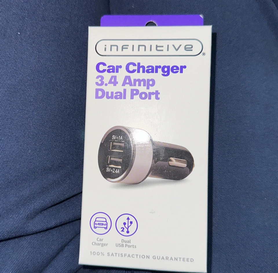 Infinitive Fast Charge Dual Car Charger 3.4 Amp Dual Port USB Speed Charger New - Image 2 of 4