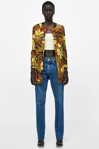 ZARA MUSTARD TROPICAL PRINTED FLORAL BLAZER COAT JACKET L LARGE 12 8 40 - Picture 8 of 8