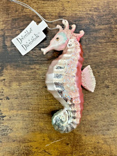 Coastal Pink Seahorse jeweled ornament, glass, 5" T, December Diamonds, NWT
