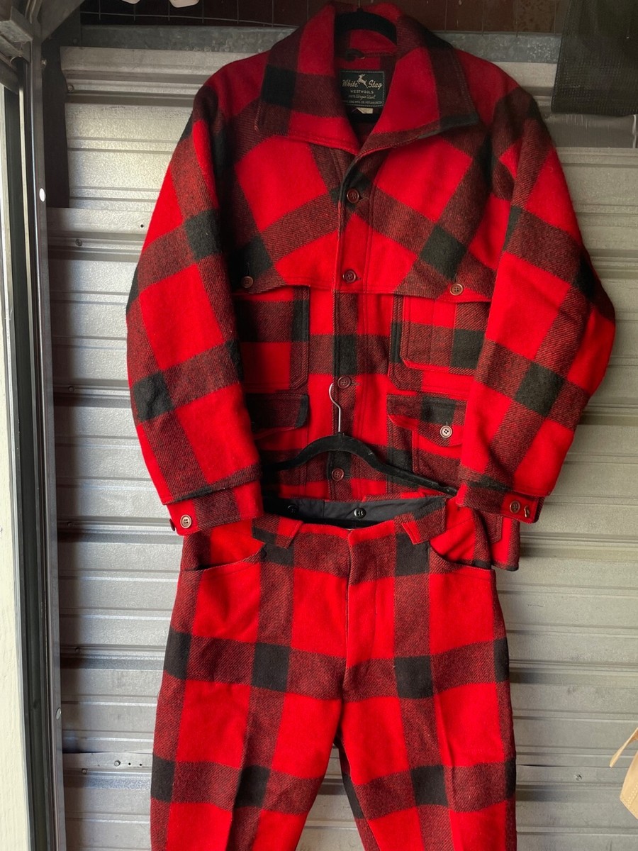 Vintage 1950's White Stag Red Black Wool Buffalo Plaid Hunting Set