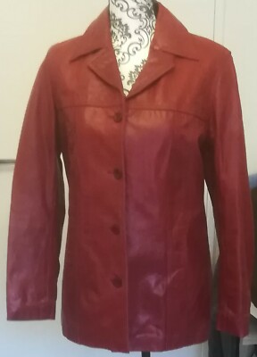 Veste Femme En Cuir Rouge Bordeaux Redskins - Taille 38, Cuir D'agneau, Occasion Comme Neuve