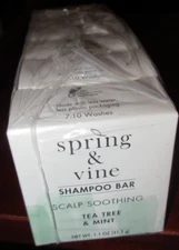 6 SPRING & VINE TEA TREE & MINT SCALP SOOTHING SHAMPOO BAR 1.1 OZ TRAVEL SIZE