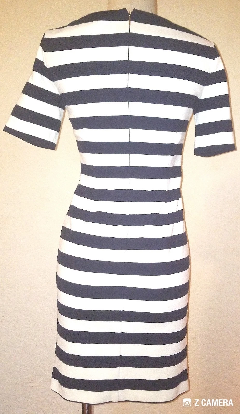 Abito aderente Tory Burch bianco e nero a righe manica corta taglia XS