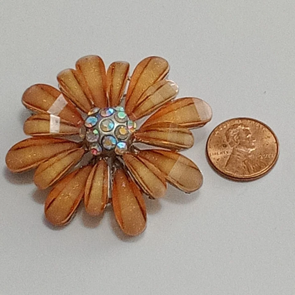 Vintage Robert Rose Flower Rhinestone Brooch Pin Aurora Borealis - Image 3 of 4