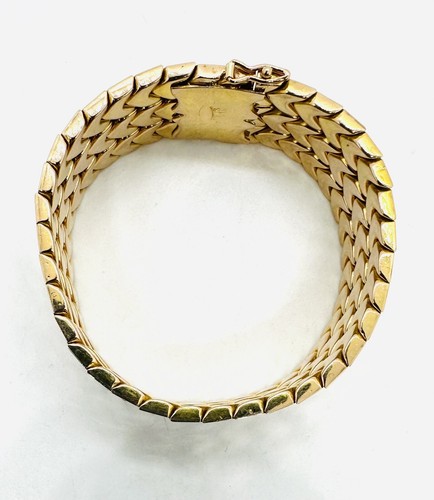 Retro Rose 750 Gold Triple Chevron Design Bracelet 1" Wide 7" Long 61.4 grams - Picture 7 of 14