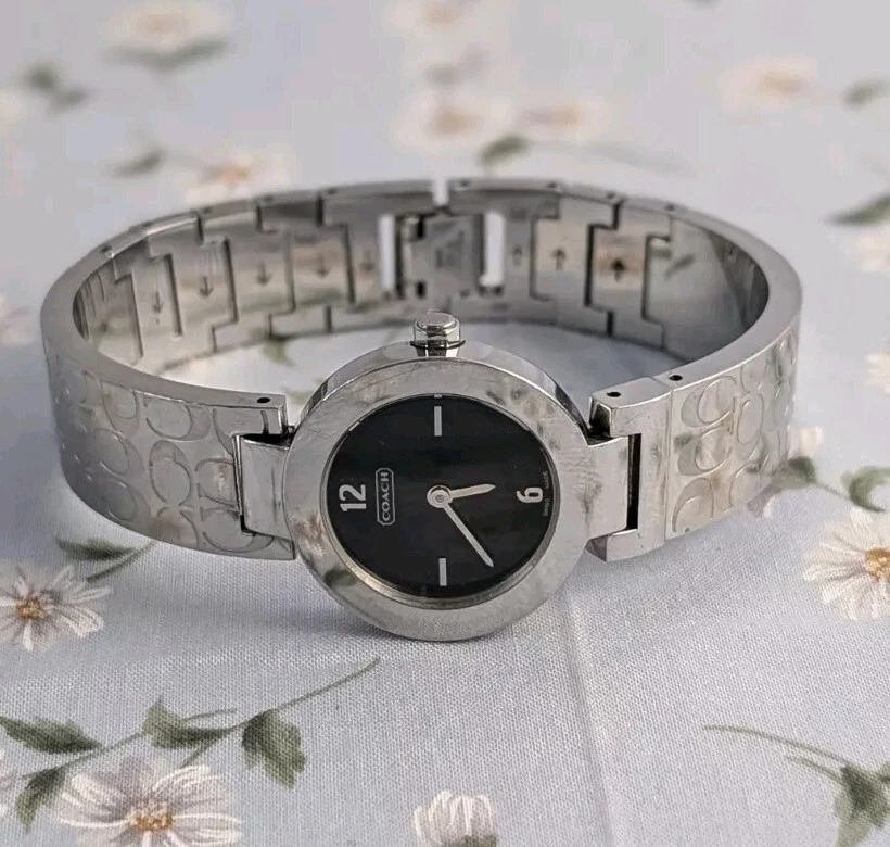 Orologio Vintage Coach Arden Bracciale Quadrante Nero Stampa Firma CC