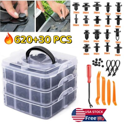 620Pcs Car Retainer Auto Fasteners Push Trim Plastic Clips Pin Rivet Bumper Kit