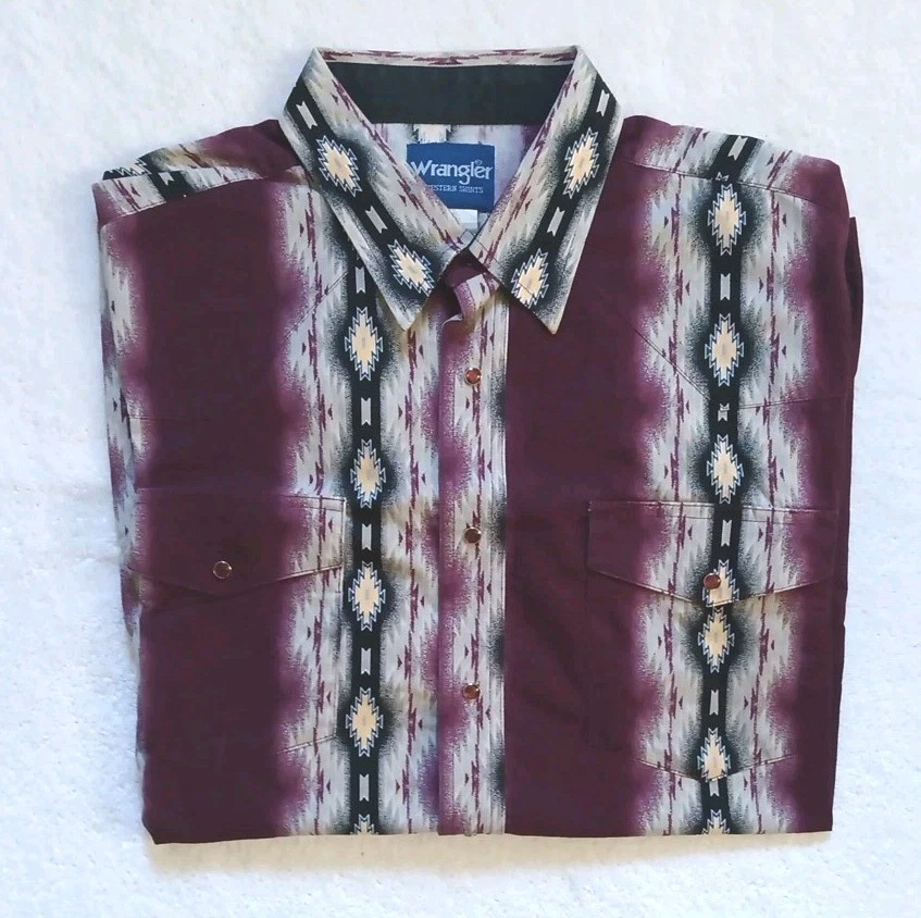 Lote de 2 camisas a presión Wrangler Western Pearl ciruela azteca y borgoña para hombre 3XL Foto 4 de 4