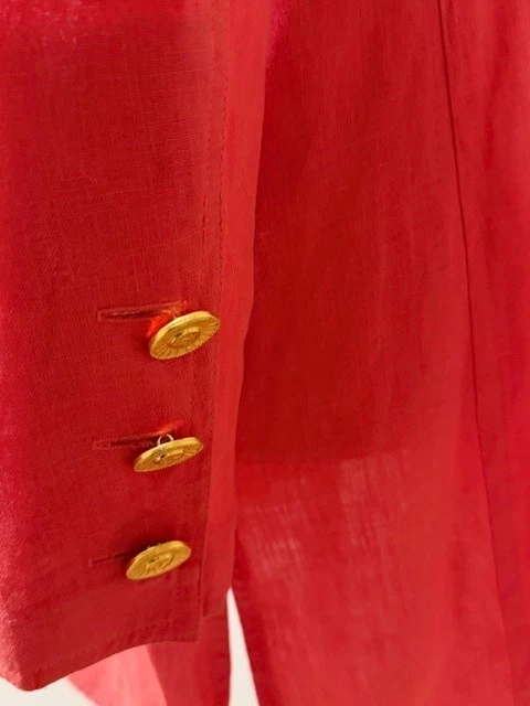 Chanel Vintage Linen Jacket Blazer FR 38 Medium Peach Gold Buttons - Image 4 of 4