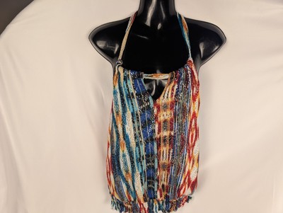 Heart Soul Top Women Large Tie Nack Halter Y2K Festival Clubwear Resortwear