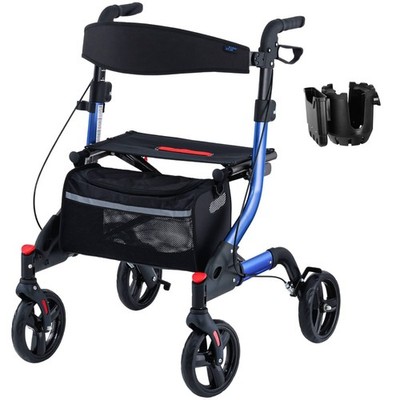 Walk mate Lightweight Rollator Walker Foldable Walking Aid with Seat 350Lbs Elde