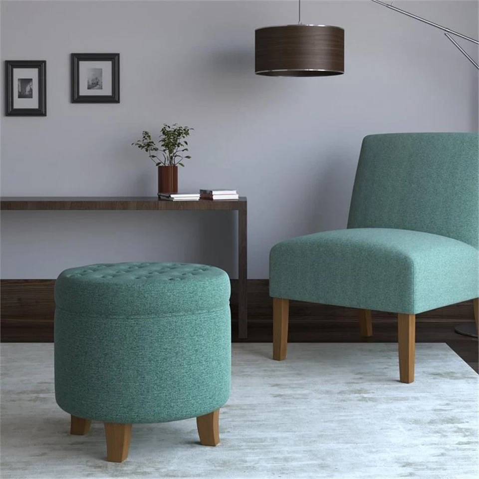 HomePop Boho Transitional Wood and Fabric Storage Ottoman in Teal Blue - Image 2 of 4