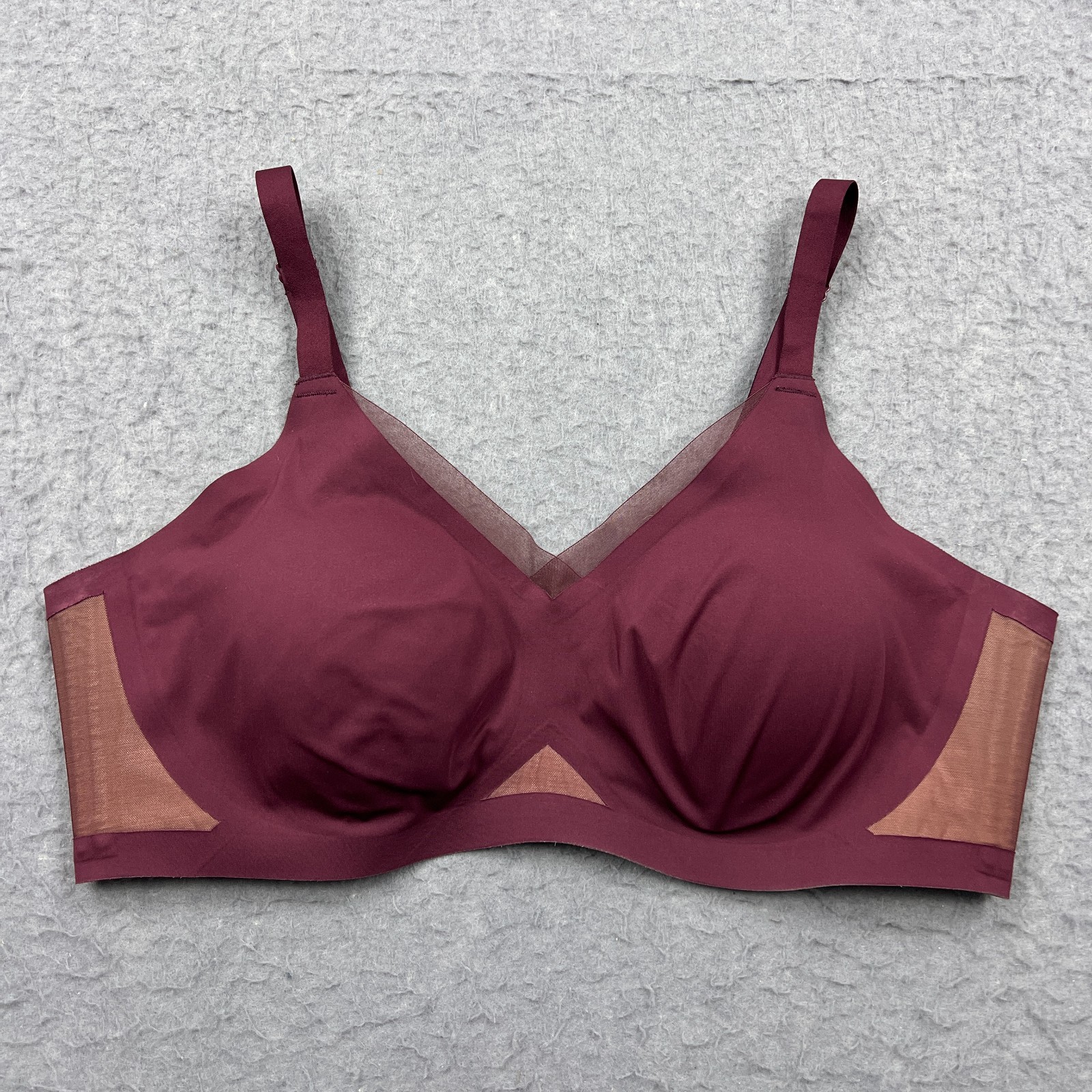 Honeylove Crossover Bra 2X Maroon Seamless Mesh Wireless Comfort Padded Stretch