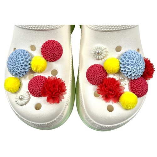 Crocs Bae Plateau Wildflower Clogs Damen 7 weiß mit Blumen Jibbetz Slipper - Bild 9 von 10