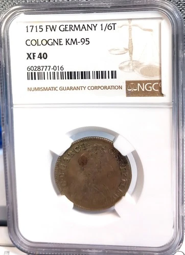 GERMANY COLOGNE 1715 FW 1/6 THALER KM-95 NGC XF 40 SCARCE