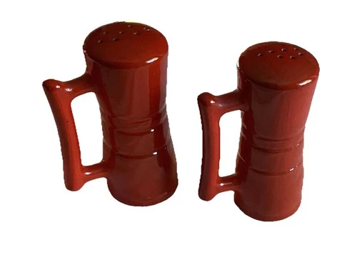Frankoma Vintage Red Flame Salt and Pepper Shakers 4 3/4” tall