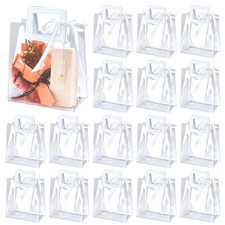 16 Pack 7 x 8 x 4 Clear Plastic Gift Bags with Handle,Reusable Transparent PV...