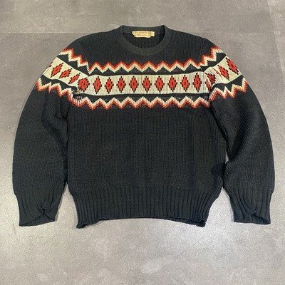 Vintage Milwaukee Knit Virgin Wool Geometric Sweater S 1940s 1950s Black 