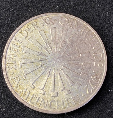 1972 D Germany 10 Mark 0.6250 Silver ASW 0.3115 Oz Olympic Spiral Free Shipping