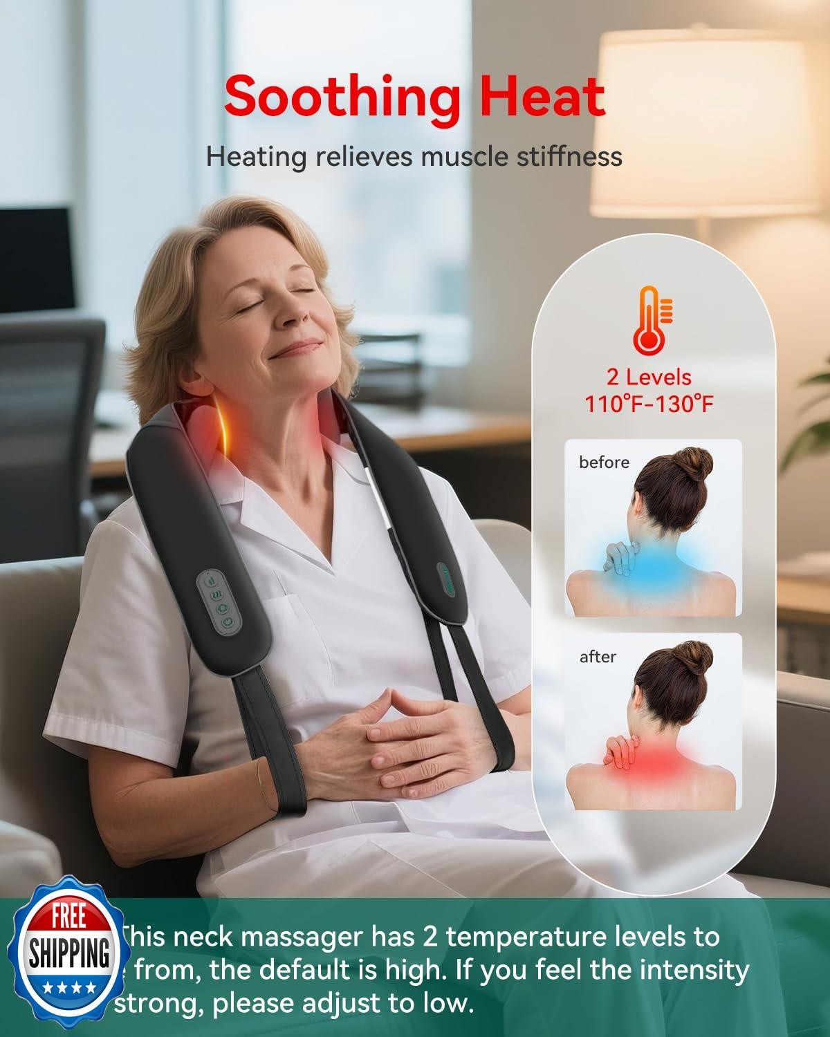 Snailax Neck Massager for Pain Relief Deep Tissue, Neck Massage with Heat, Co