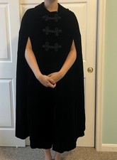 Vintage 48  Long Gothic  Modern Bridal  Cape Black Velvet Button Lined One Size