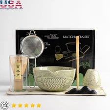 Matcha Ceremony Set Bamboo Whisk Scoop Bowl Holder Cloth Sifter Tea Kit New