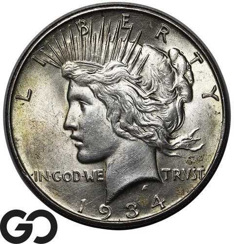 1934-D Peace Dollar, Very Nice Gem BU++, Luster W/ Light Toning!