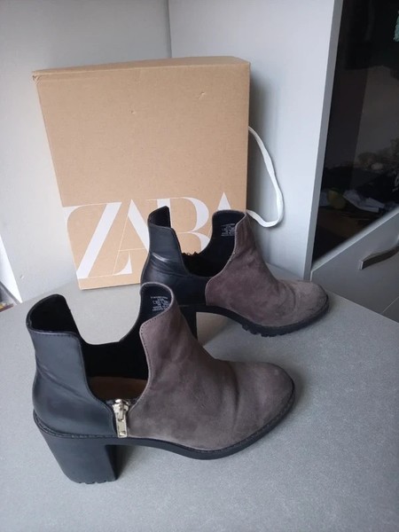 Botines Zara, Talla 39, Mod. Trafaluc, Ante y Piel, Tacón 8 cm