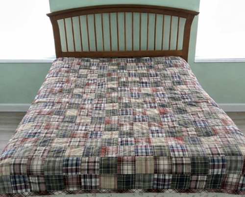 Vintage Woolrich Quilt Coverlet Red Patchwork Madras Plaid Cabin Lodge 84 x 62