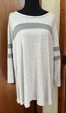 SIGNATURE STUDIO Plus 1X Pullover BLOUSE Long Sleeves GRAY Stretch RELAXED FIT