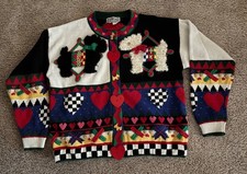 Vintage BEREK Black White Scotty Dog Long Sleeved Sweater Terrier Dog Sz S