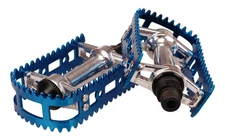 MKS reissued BM-10 "FOOTJAW" BMX bicycle pedals - 9/16" - SILVER body / BLUE