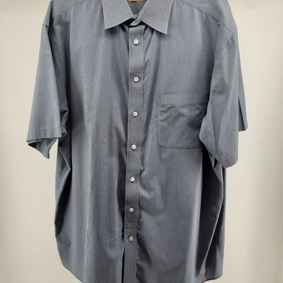 ROUNDTREE & YORKE Etiqueta Dorada Para Hombre 2XT Azul Pin Rayas Abotonadas Manga Corta Foto 2 de 4