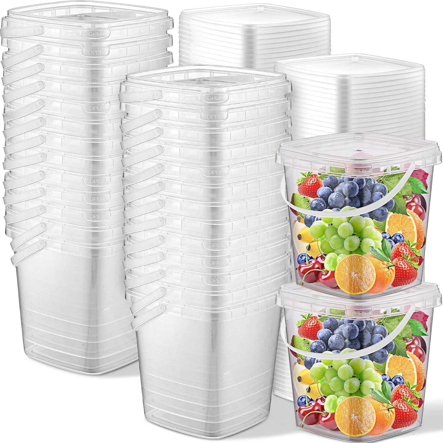 30 Pcs 32 Oz Deli Containers with Lids and Handles Square Plastic Food Storage C
