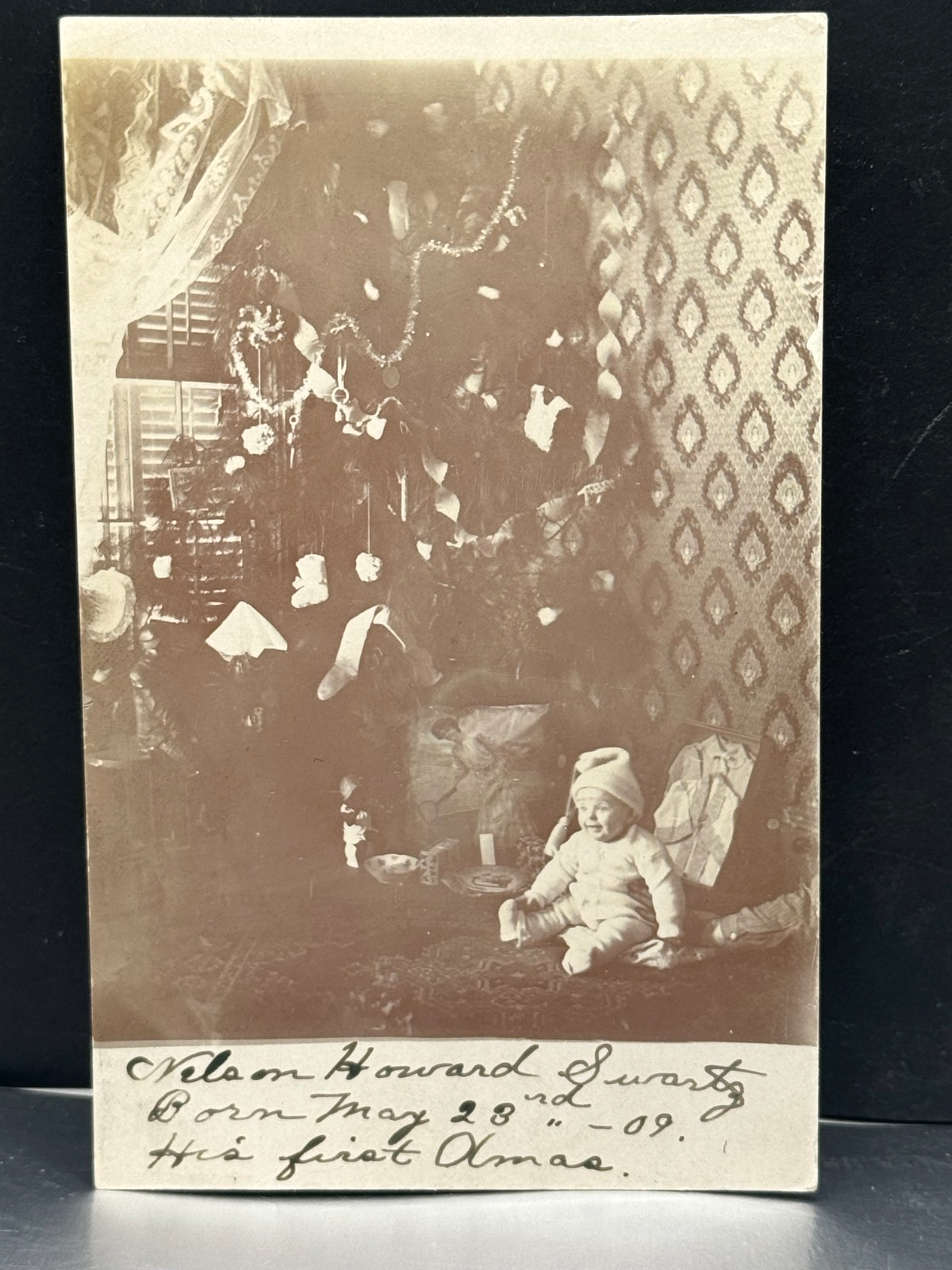 RPPC~1907 Solio Real Photo Postcard~CHRISTMAS TREE Toys Swartz Wooster Ohio