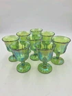 8 Vintage Indiana Carnival Glass Goblets Iridescent Lime Green Harvest Grape