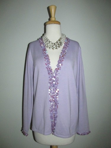 New Linea by Louis Dell'Olio Size M Lavender Embellished Cardigan Sweater