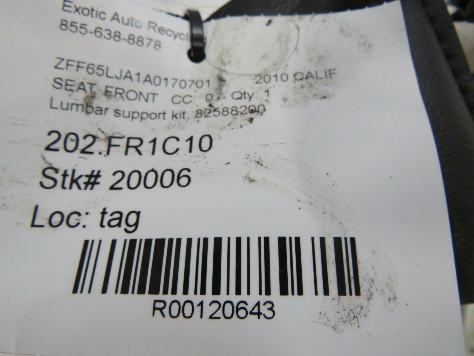 Ferrari California, Lumbar Assembly, Used, P/N 82588200
