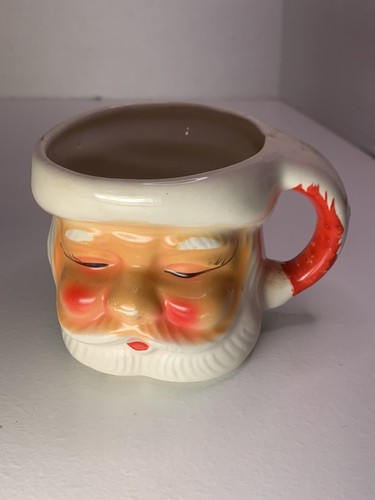 Vintage Santa Claus Face Mug Cup Mid Century Modern Japan MCM Eyes Closed 3 Inch