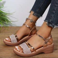 2025 Sandalias De Cuña De Cm Para Mujer, Zapatos De Verano Con Plataforma Dorada