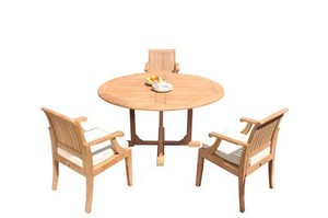 DSLG A-Grade Teak 4pc Dining Set 60" Round Table 3 Arm Chairs Outdoor Patio