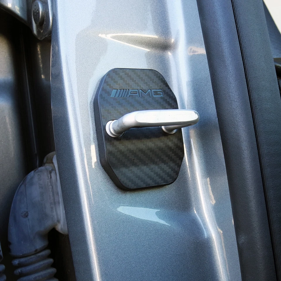 2X Carbon Fiber Texture Door Striker Cover Lock Buckle Cap For Mercedes-Benz AMG - Изображение 4 из 4