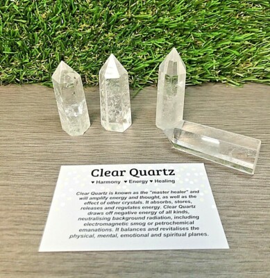 1 x KLARER QUARZPUNKT OBELISK, CHAKRA HEILKRISTALL 5 cm REIKI ENERGIE + Karte
