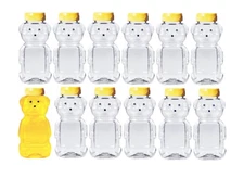 Parker Made in USA Honey Bottle Bear Clear Container Squeeze Jar with Lid, Bulk