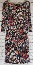 Eliza J Women's Dress Size 8 Long Sleeve Ruched Multicolor Lined Stretch EUC