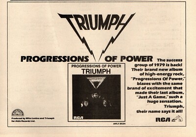 vtg 70s 80s TRIUMPH PROGRESSIONS OF POWER MAGAZINE CLIPPING Band Pinup Print Ad