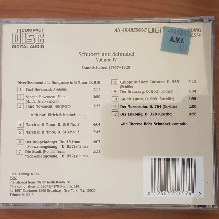 SCHUBERT AND SCHNABEL An Historical Recording Volume IV  EX/EX(CD) - Bild 4 von 4