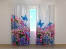 3D Curtain Printed Garden Bouquet and Blue Butterflies Wellmira Made to Measure